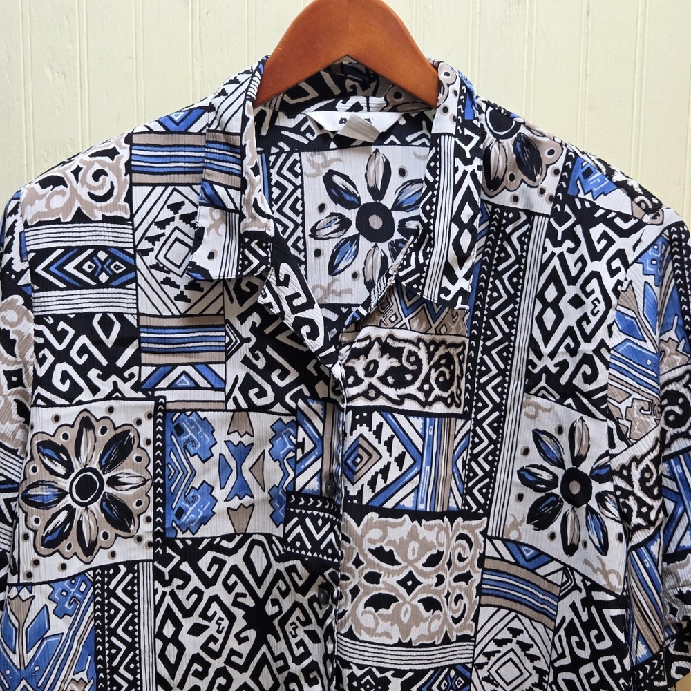 ALIA Blouse Womens Plus 22W Multicolor‎ Geometric Collared Button Front Top